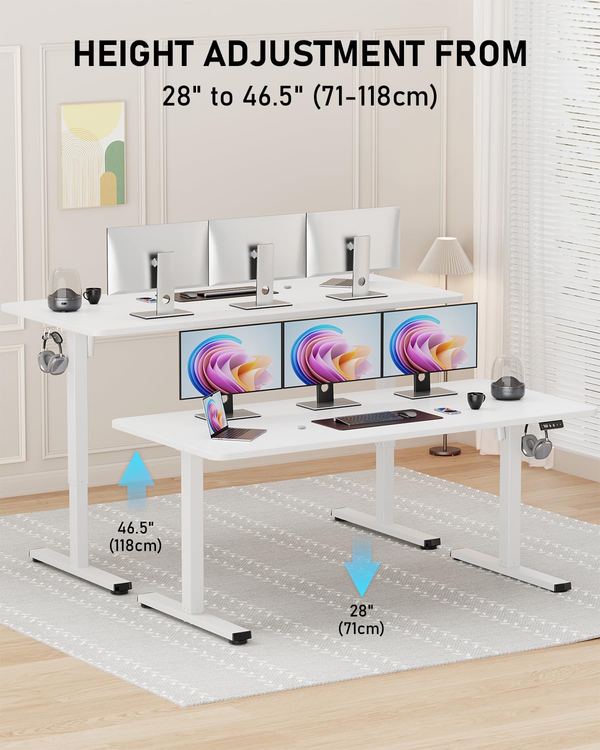 Standing Desk, Large Height Adjustable Electric Stand up Desk, 63